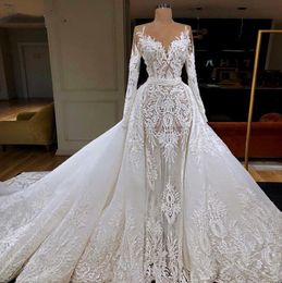 Elegante 2021 Kant Arabische Bruidsjurken Saudi Dubai Formele Zeemeermin Mariage Bruidsjurken Afrikaanse Vestido De Noiva