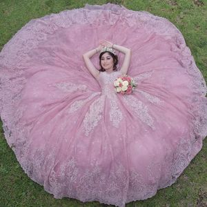 Элегантное розовое платье Quinceanera 2022, аппликация из бисера, милое платье 16 лет, мексиканское платье с прозрачным вырезом, платья de 15 xv a￱os