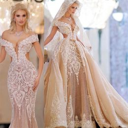 Elegant 2024 Beading Lace Mermaid Wedding Jurk plus maat afneembaar Midden -Oosten formele optochtjurken Arabische slijtage