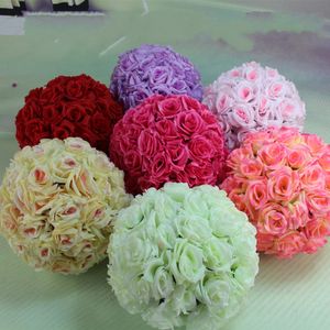 Elegante 20cm dia kunstmatige zijden codering rose bloem bal bruiloft decoratieve kussen ballen voor winkelcentra geopend