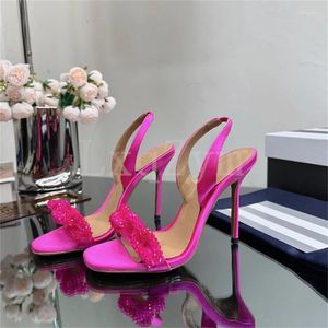 Élégant 261 sandales Crystal Wedding Femmes Chaussures Open Toe Brand High Heels Silk Perbed Mules Slippers Summer Sexy Party Robe
