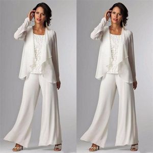 elegant 3 piece mother of the bride pant suits with jacket formal chiffon trouser suits for groom mother cheap summer wedding guest dresses