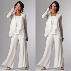 Élégant 3 pièces mère de la mariée pantalons costumes avec veste formelle en mousseline de soie costumes de pantalon pour le marié mère pas cher robes d'invité de mariage d'été