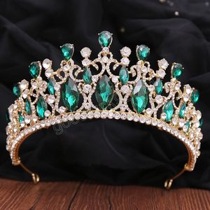 Elegante 5 kleuren groen blauw rood wit kristal tiara kroon bruiloft haar sieraden bruids bruid luxe kroon haaraccessoires