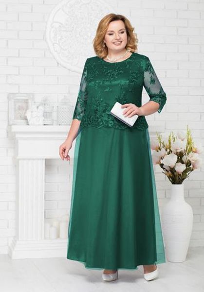 Elegante una línea hasta el tobillo Vestidos para madre Medias mangas Encaje verde esmeralda Satén Tallas grandes Vestidos de fiesta de bodas Novia Novio Mamá Ropa de fiesta de graduación 2023