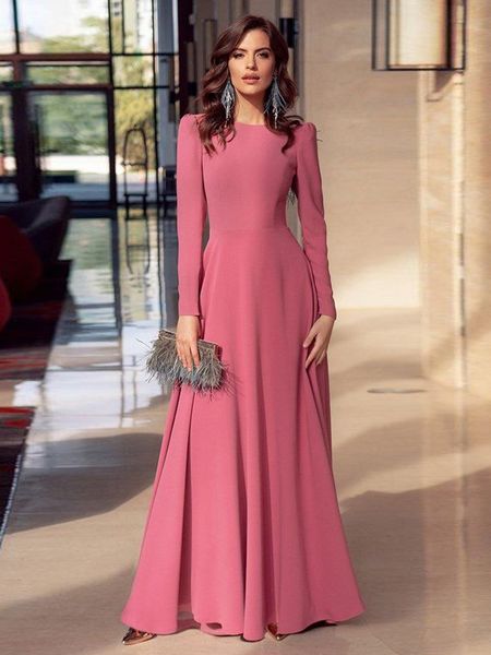 Élégantes robes de soirée en mousseline de soie A-ligne longues robes de soirée de bal formelles avec manches longues bijou cou arabe Dubaï musulman occasion spéciale robe maxi grande taille