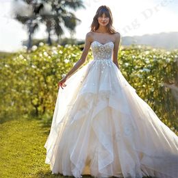 Robe de mariée élégante A-line 2024 chérie 3d fleurs voltiges tulle vestiges de mariée de mariée