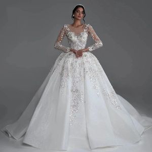 Elegante A-lijn Vrouwen Trouwjurk 2024 Scoop Lange Mouwen Borduren Kralen Pailletten Bruidsjurk Bruidsjurk Vestidos De Noiva Robe De Mariage