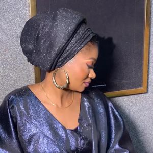 Élégant africain Auto Gele couvre-chef femme bandeau Nigeria fête casque Turbante paillettes plissé femmes Turban casquette 240301