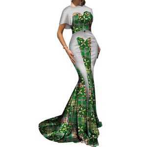 Elegante Afrikaanse Jurken voor Vrouwen Kant Trouwjurk Afrikaanse Wax Print Dame African Bazin Riche Avond Party Lange Jurk WY3584