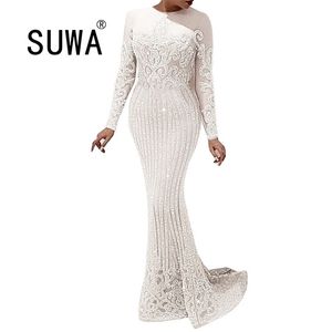 Elegante todo el vestido de mujer blanco Recomendar estilo Reunión anual gratuita Fiesta y vestidos de boda Damas 210525