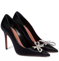 Élégantes sandales ornées AminasMuaddis Rosie chaussures pour femmes escarpins en satin nœuds cloutés en cristal talons aiguilles - Party.Dress.Evening