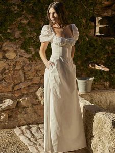 Elegant en chique mooie korte puff mouw maxi jurk prom feestjurk outfits zomer lange witte jurken voor vrouw 2023