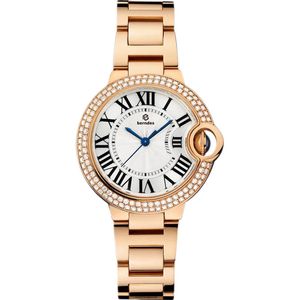 Mode zakelijke dames / heren diamanten quartz roestvrijstalen horloge Dubbele dienaar saffierglas diep waterdicht cadeau