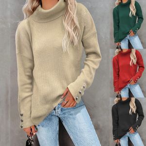 Elegante en stijlvolle nieuwe Europese en Amerikaanse gestreepte Turtleneck-knop Gebreide trui AST281483