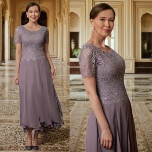 Elegante enkellange moeder van de bruidjurken korte mouwen chiffon kralen kant moeders jurk geplooide bruidegom jurken voor Afrikaanse Arabische zwarte vrouwen AMM066