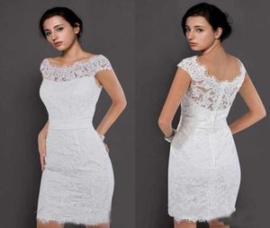 Elegante applique kanten korte trouwjurken omhulsel afgedekte mouwen schep nek tuin witte bruidsreceptie jurken goedkoop4052868