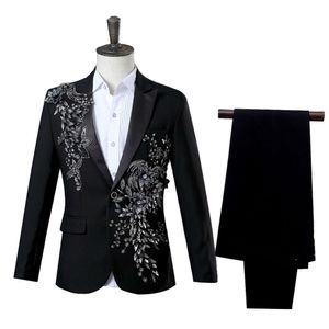 Costume deux pièces élégant avec appliques pour hommes, pour Banquet de mariage, hôte, danse, bal de noël, Blazer pour hommes, Style chinois