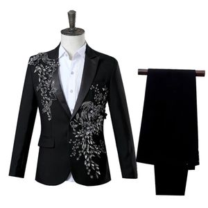 Costume deux pièces élégant avec appliques pour hommes, Costume pour Banquet de mariage, hôte, danse, bal de noël, Blazer pour hommes, Style chinois, 240326