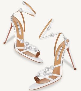 Elegante Aquazzura Starry Night Women Sandals schoenen Wit goud feest Wedding Pumps Flower Crystal Embellishment Lady Hoge Heels EU35-43 Originele doos