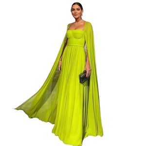 Élégant Arabe Dubaï Robes De Soirée En Mousseline De Soie Cap Manches Bretelles Longue Une Ligne Plissée De Bal Formelle Robes Robe De Soirée Vestidos Fête