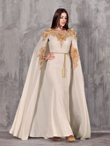 Elegante Arabische Dubai Mermaid Formele Avondjurken met Lange Wrap Gouden Kant Bloemen Applicaties Kristallen Kralen Speciale Gelegenheden Toga's voor Vrouwen 2021 Cape Prom Dress