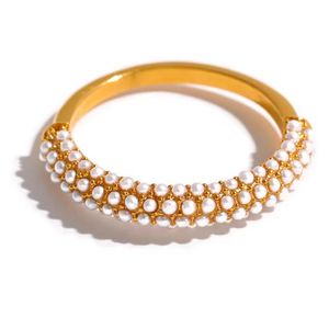 Elegante kunstmatige parels roestvrijstalen charme chique ring 18k goud vergulde waterdichte trendy mode romantische sieraden