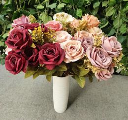 Élégant artificiel Rose Bridal Flower Wedding Bride Bouquet Home Party Decorative Fleurs Dîner Dîner décor8124719