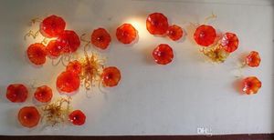 Elegante artistieke lotusbloem platen lampen oranje 100% mond geblazen borosilicaat glazen wandplaat luxe hotel decor