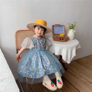Elegantes Baby Mädchen Blumen Baumwollkleid für Kinder Flare Sleeve Sommer Sommerkleid Prinzessin Strand Kostüm Kleidung 210529