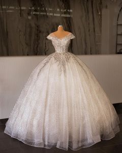 Robe de bal élégante robes de mariée sans manches col en V paillettes appliques volants Zipper3D dentelle grande taille perles à lacets robes de mariée robe de novia