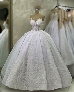 Elegante baljurk trouwjurken mouwloze v nek pailletten appliques ruches bruidsjurken diamanten formele jurk ritssluiting plus maat op maat gemaakte vestido de novia