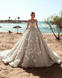 Robe de bal élégante robes de mariée sans manches col en V paillettes appliques volants fermeture éclair 3D dentelle fleurs à lacets grande taille robes de mariée sur mesure Vestido de novia