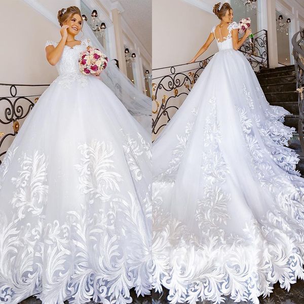 Robe De Bal Élégante Robes De Mariée Chérie Manches Courtes Candidats Spéciaux Tulle Dos Nu Robe De Chapelle Tulle Sur Mesure Robe De Mariée Robes De Novia