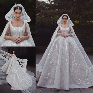 Robes De mariée élégantes robe De bal avec Wrap Scoop paillettes Tulle grande taille robe De mariée Tribunal Train Vestidos De Novia