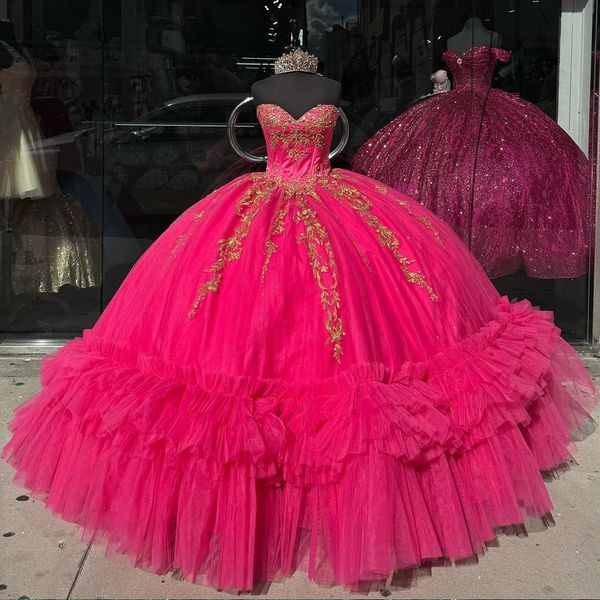 Robe de bal élégante avec des appliques de perles, robe de Quinceanera, épaules dénudées, jupes à volants, bal de promo, soirée, concours, anniversaire