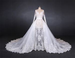 Elegante y hermoso vestido de novia con apliques, tren de barrido nupcial, vestido de iglesia hecho a medida de gama alta