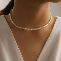 Elegant Big White Imitation Perles perles Collier de chaîne de plavcule de coul