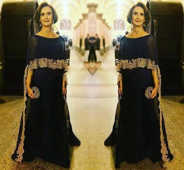 Elegante vestido de gasa larga del vestido de la novia con apliques de oro de la envoltura más tamaño de la tarde árabe para los vestidos de novio