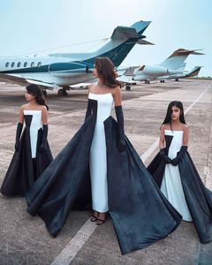 Robes de soirée de sirène élégantes noires et blanches avec manches détachables jupe de balayage train robes de soirée de mariée chic robe de bal robes de novia