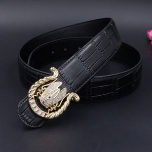 Ceinture de styliste en cuir de crocodile pour hommes, élégante, diamant noir, cigale, animal, nouvelle mode, luxe scintillant, boucle lisse 3d, 125cm327f