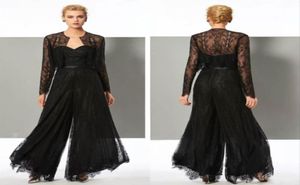 Élégante dentelle noire combinaison mère de la mariée pantalon costumes chérie cou avec vestes grande taille mariage mères marié soirée Go9064916