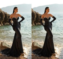 Элегантные черные вечерние платья русалки с вышивкой в форме сердца и кристаллами из бисера Вечерние платья со шлейфом Торжественная одежда Платье для особых случаев на день рождения