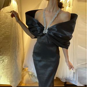 Robe De bal sirène noire élégante, gaine, col licou, manches courtes, cristal, longueur cheville, robes De soirée, 2024