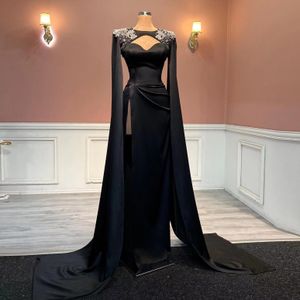 Elegante zwarte zeemeermin prom -jurk voor vrouwen satijnen kristallen beroemdheid feest lange avondjurken Vestido de noche op maat gemaakt