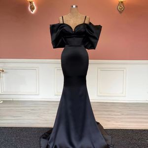 Elegant Black Mermaid Prom Dresses Satin Strapless Pleat Floor Lengte Formele feestavondjurk Vestido de Fiesta For Women