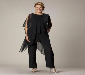 Élégant noir mères pantalons costume pour la mère de la mariée marié dames femmes robe de soirée en mousseline de soie sur mesure robes d'invité de mariage5465492