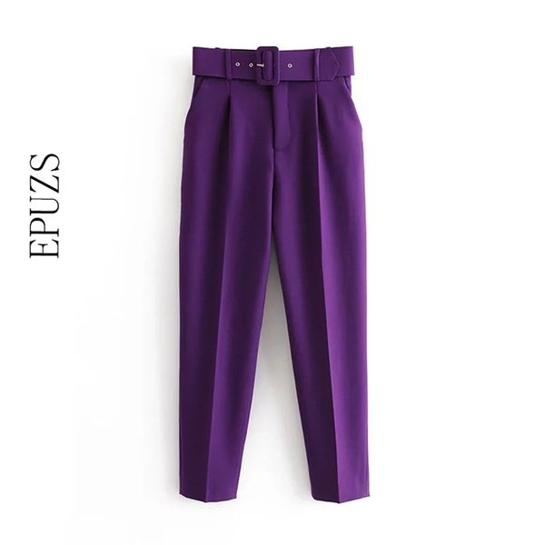 Élégant noir violet harem pantalon femmes hiver poches fermeture éclair bureau décontracté taille haute pantalon long 210915