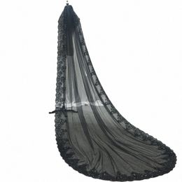 Elegant Black Sequin Wedding Veil une couche tulle avec peigne 300 * 150 cm Femmes Bridal Acntices 2024 K1SO #