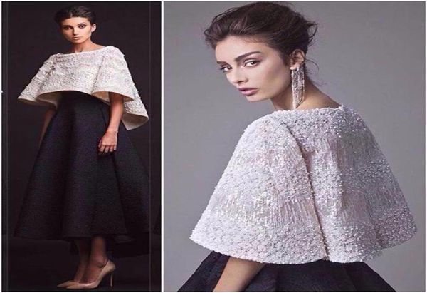 Elegantes vestidos de noche blancos y negros Dos piezas Hasta el tobillo Medias mangas Vestidos de fiesta con chaqueta Vestidos formales Krikor Jabotian 2081981